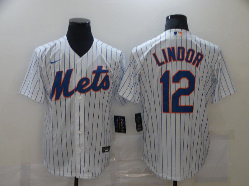 Men New York Mets #12 Lindor White Game Nike MLB Jerseys